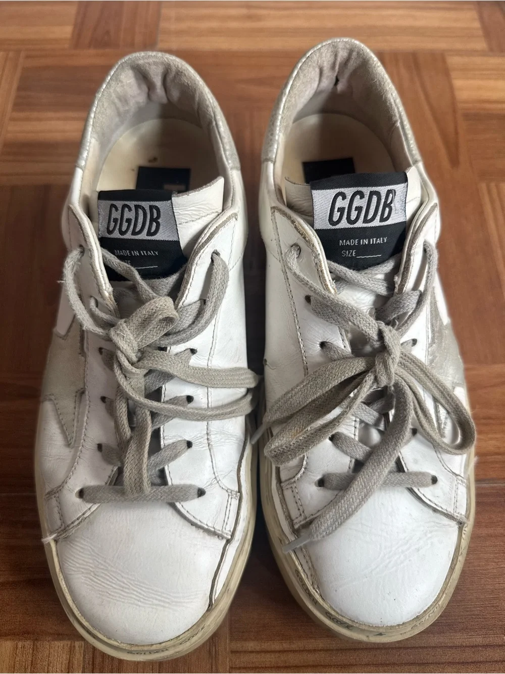 Golden Goose White Leather Platform Sneakers with Silver Star